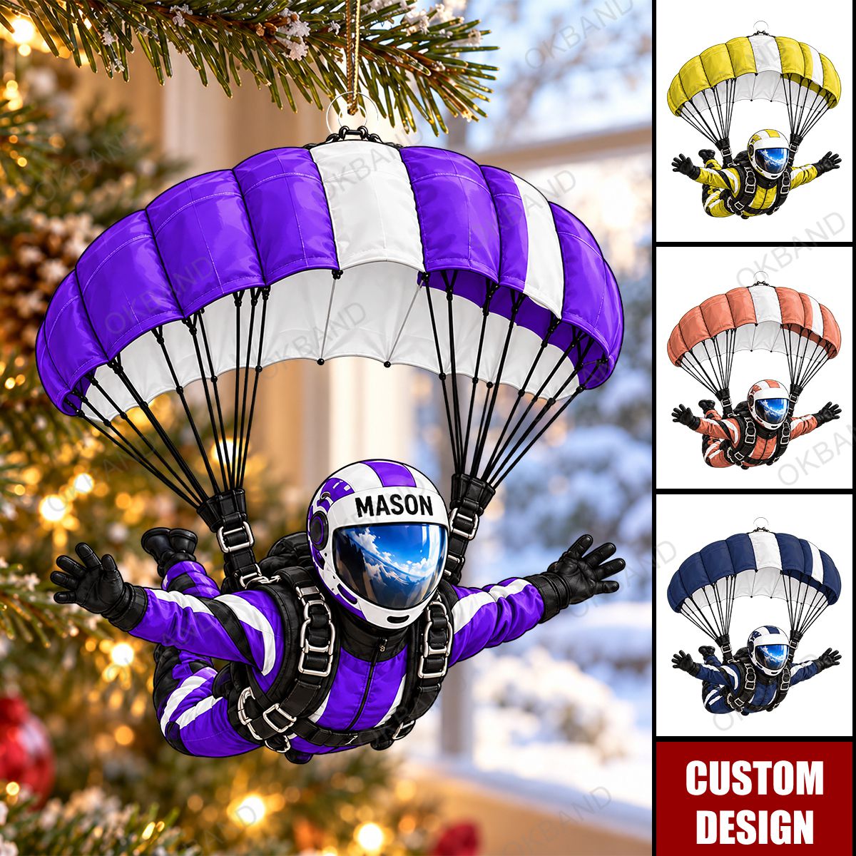 Personalized Skydiving Christmas Ornament,Skydiver Gift, Extreme Sports Lover