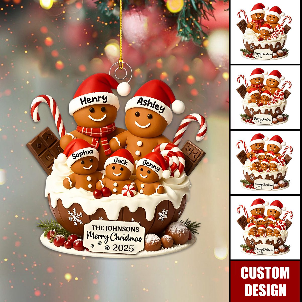 Gingerbread Family Holiday Delight Personalized Acrylic Ornament, Christmas Tree Decor, 2025 Family Ornament