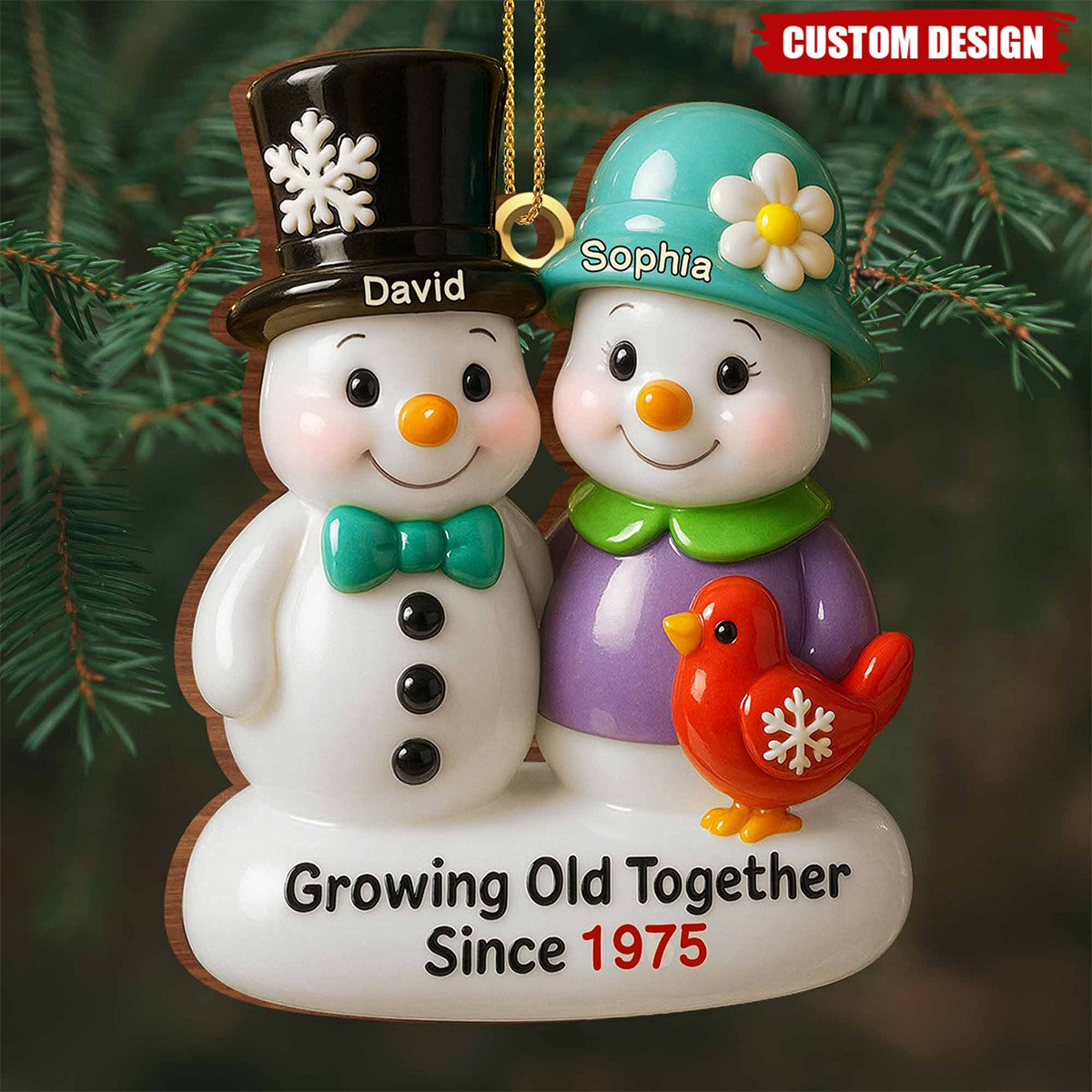 Personalized Growing Old Together Snowman Couple Ornament
