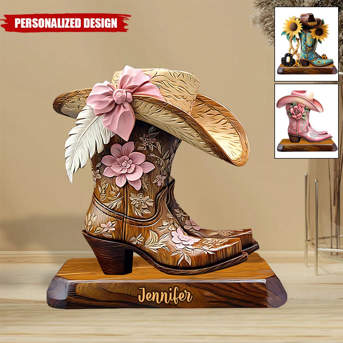 Cowgirl Boots-Personalized Cowgirl Shaped Acrylic Plaque