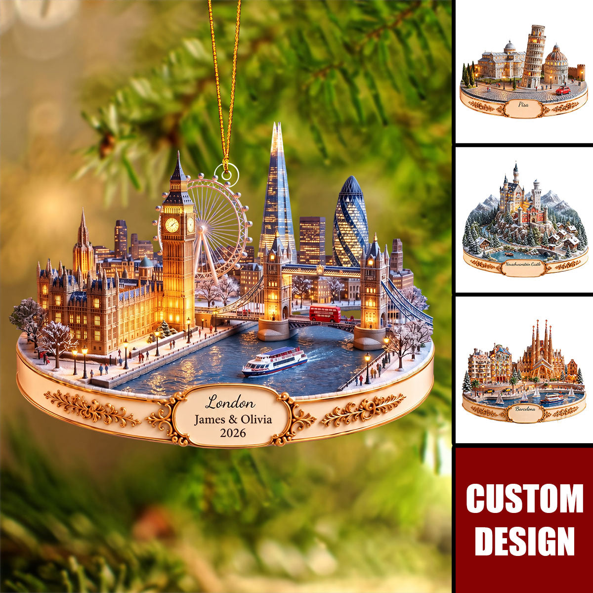 Personalized World Landmark Christmas Ornament - New Release