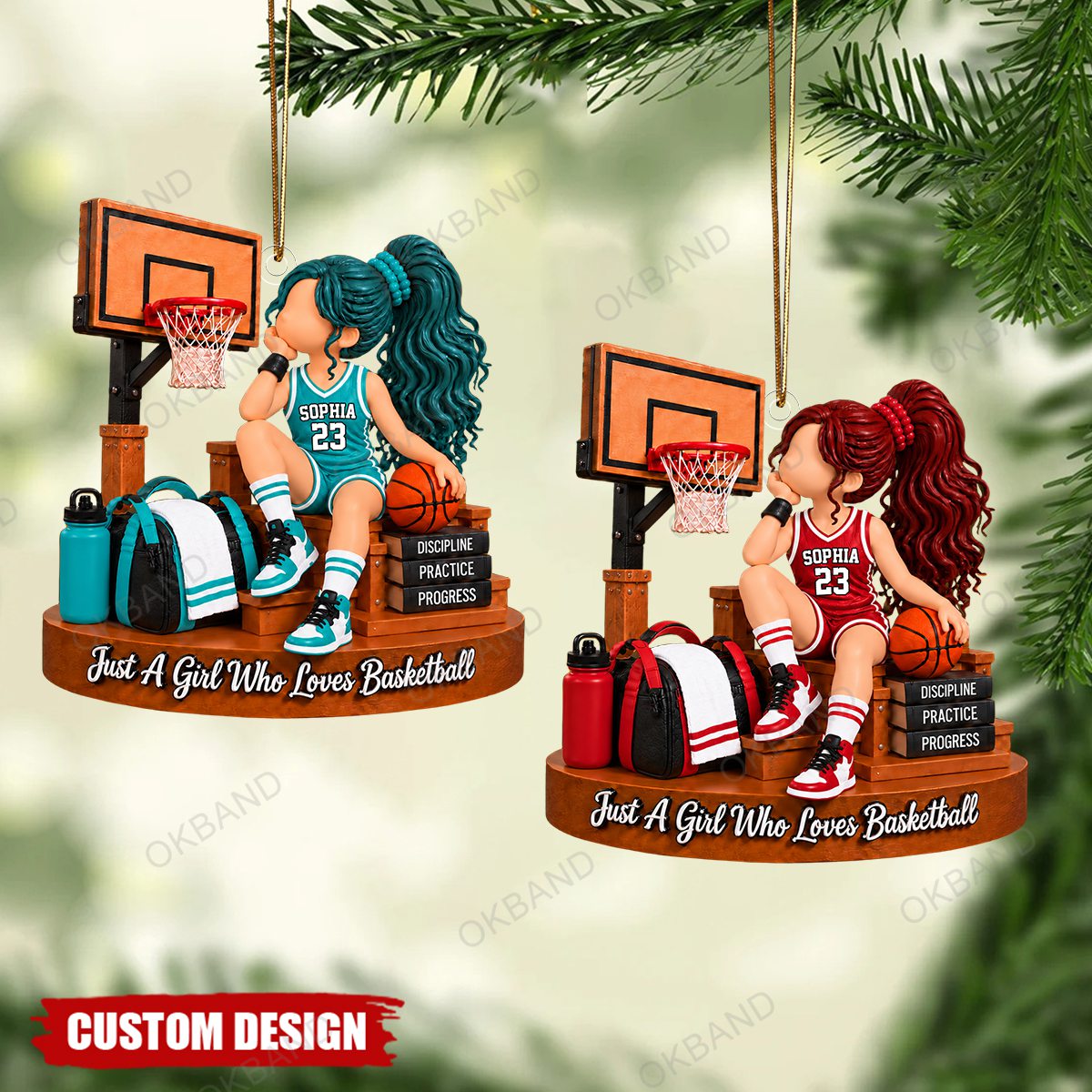 Personalized Basketball Girl Ornament, Girl Basketball Ornament