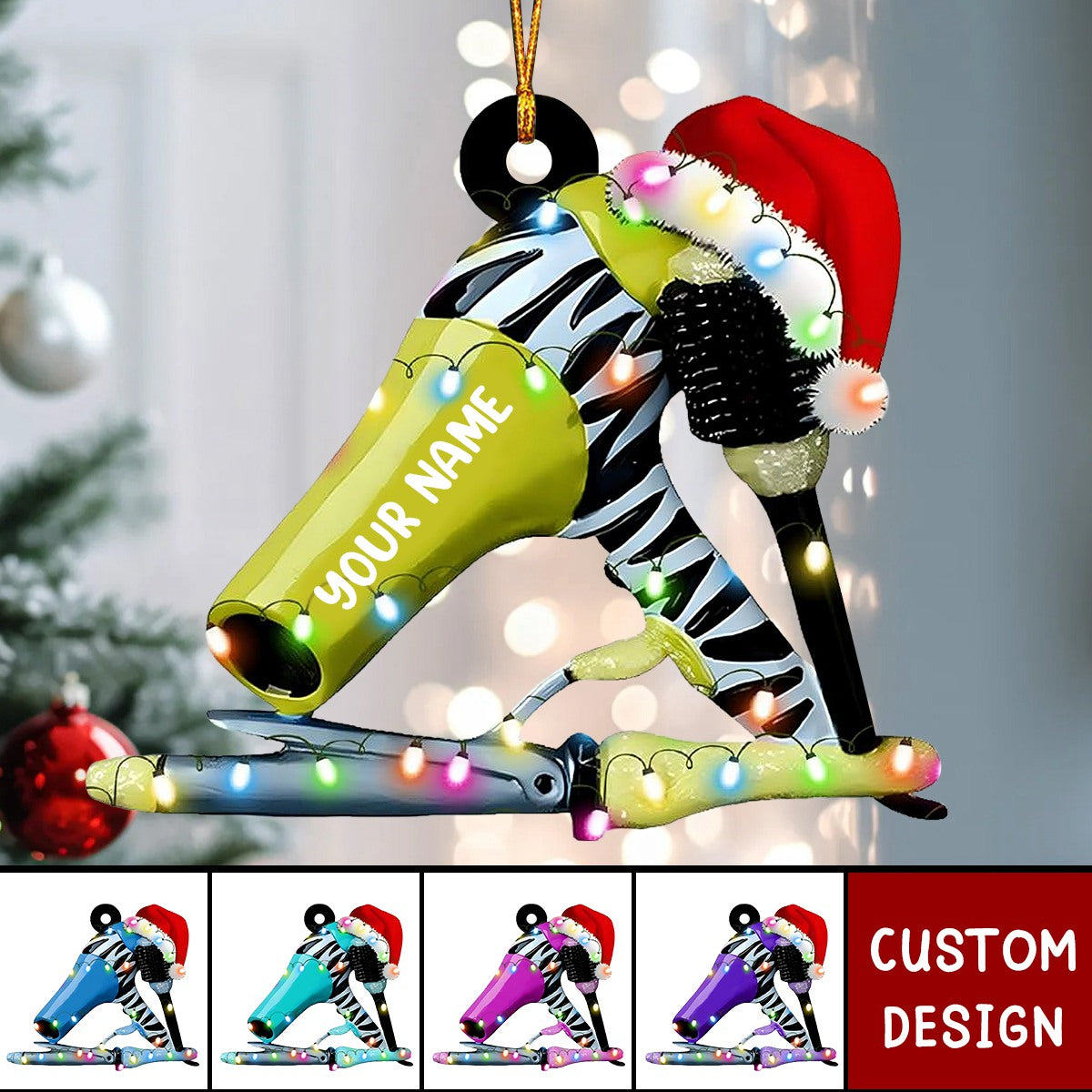 Personalized Blow dryer Set Acrylic Christmas Ornament Gift For Hairdresser