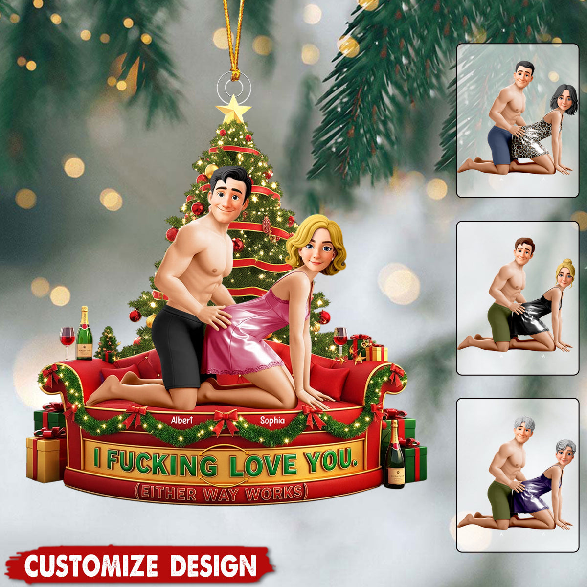 I Love F*ck You - Personalized Christmas Ornament - Gift For Couple