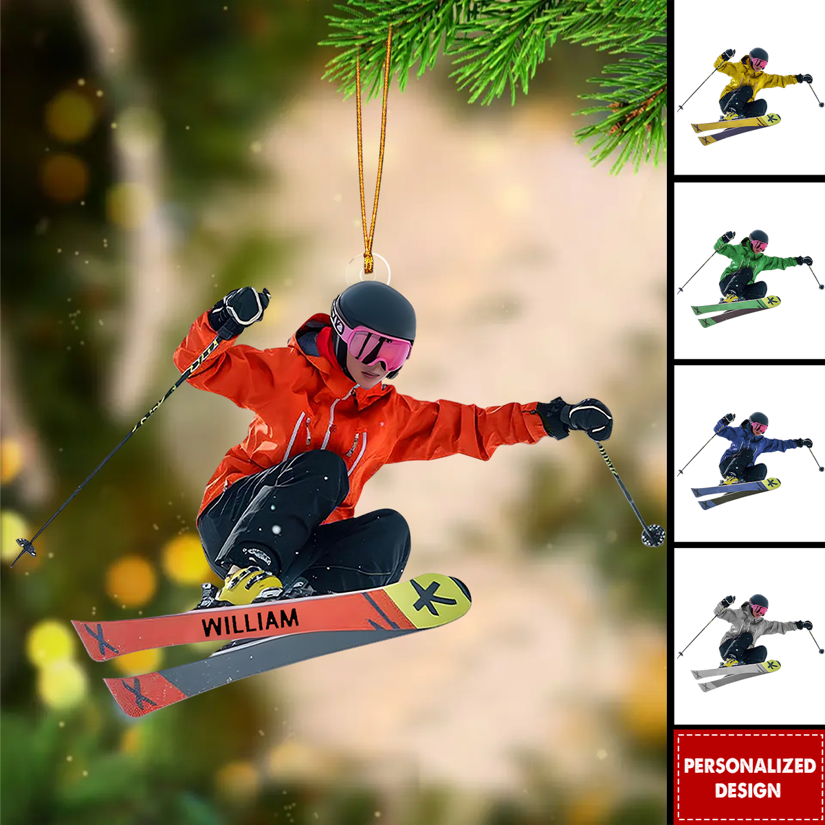 Personalized Skiing Christmas Ornament-Ski Lift Lover Gift