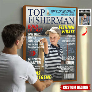 Custom Kids Fishing Magazine Cover Poster, Fishing Gifts for Boys, Fishing Gift for Son, Grandson, or Young Angler, Personalized Fisherman Gift