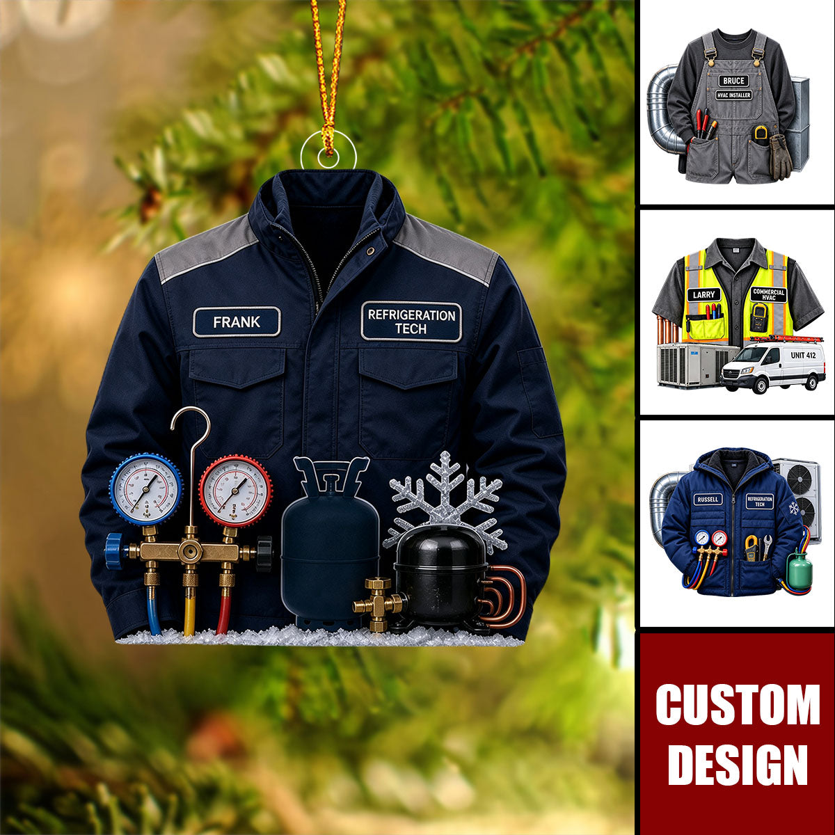 Personalized HVAC Work Shirt Acrylic Ornament - Gift for Installer Refrigeration or Service Technician