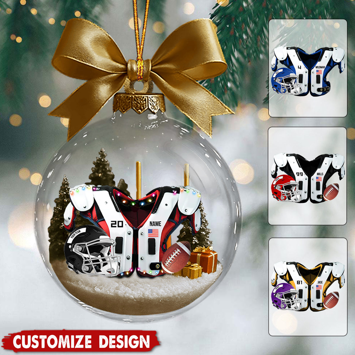 Personalized Football Transparent Ornament - Gift For American Football Lovers