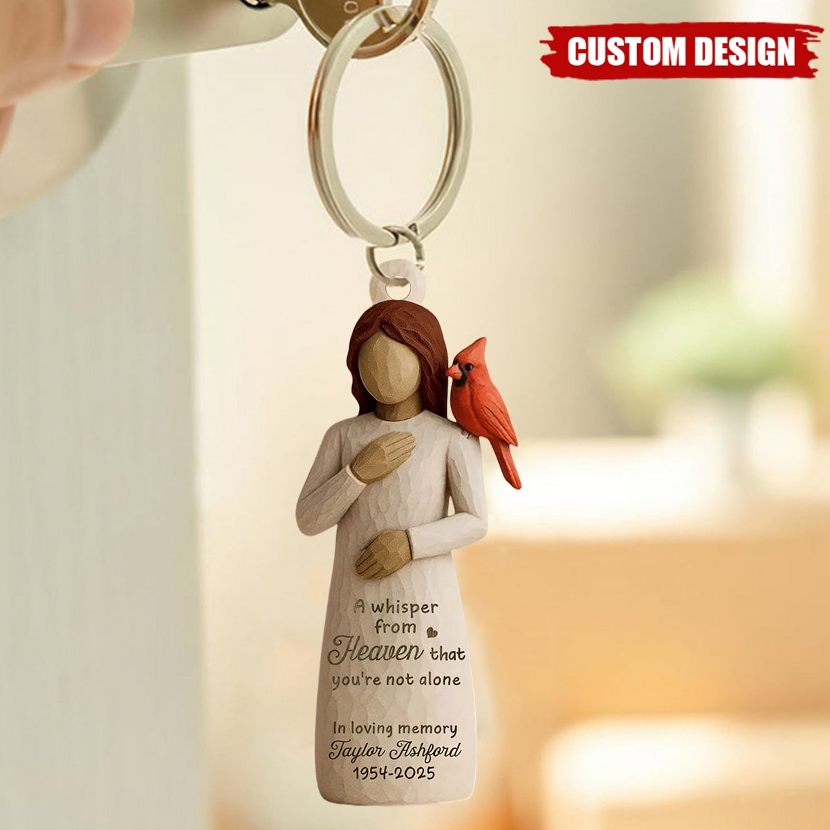 Always With You Cardinal & Woman Personalized Acrylic Keychain, Memorial Sympathy Gift