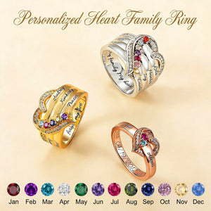 Personalized 1-8 Birthstones Heart Family Ring-Where Hearts Meet, Love Gleams In Every Stone