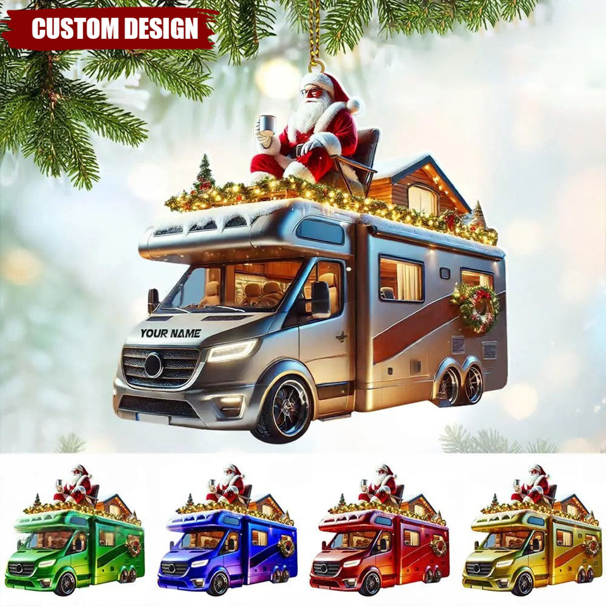 Custom Name Santa Truck Ornament, Santa Christmas Gift