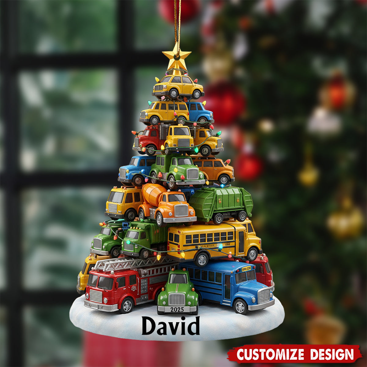 Trucks Christmas Tree - Personalized Kid Custom Shaped Acrylic Ornament