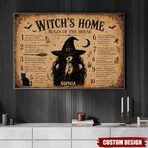 Personalized Halloween Witch Poster,Witch’s Home Rules Wall Art Decor,Gift For Witch Lover