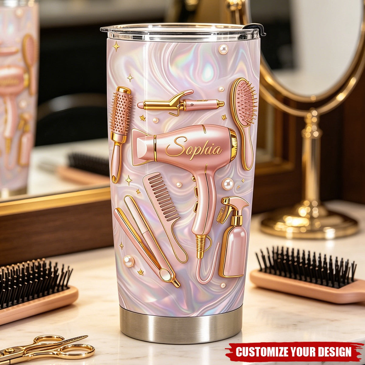 Hair Stylist Life Is Beautiful, Personalized Tumbler, Gift for Hairdresser, Cosmetologist Salon Owner Present