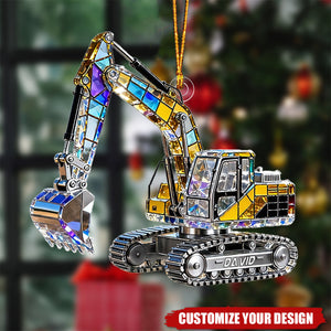 Personalized Stained Glass Excavator Heavy Equipment Ornament