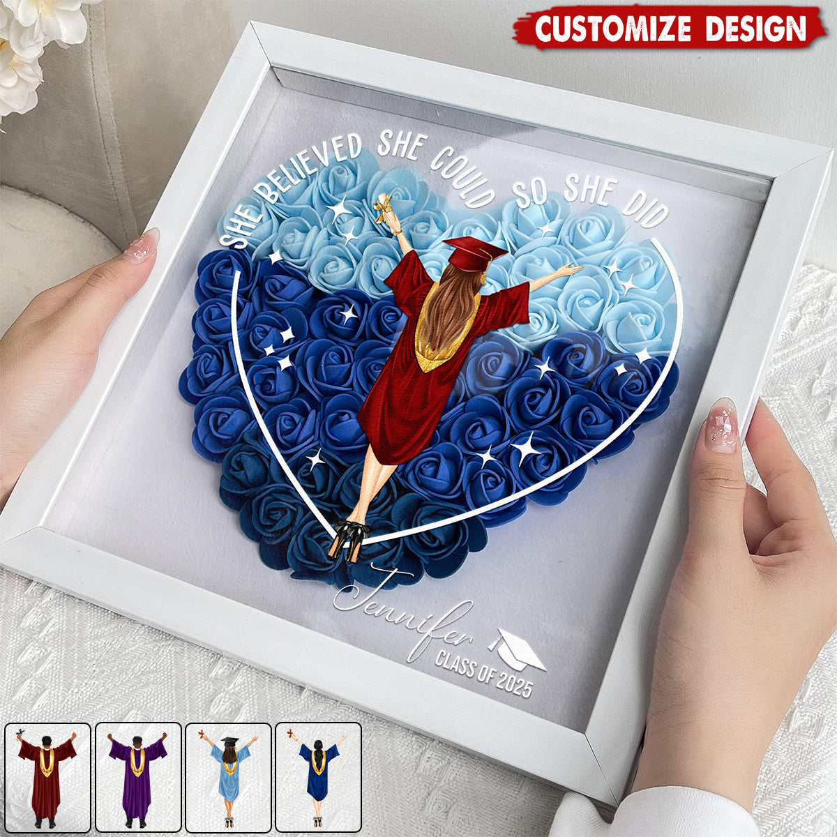 Class Of 2025 Graduation Gift So She Did - Personalized Flower Shadow Box