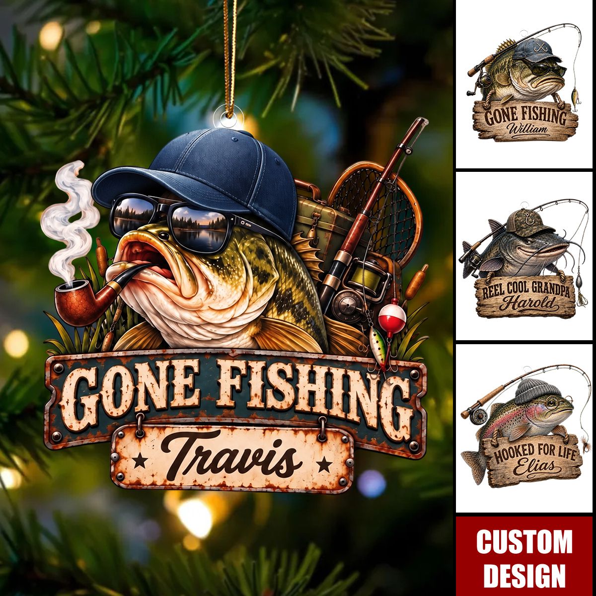 Personalized Fishing Christmas Ornament,Gift for Fisherman and Angler