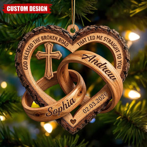 God Blessed The Broken Road Personalized Couple Ornament - Custom Anniversary Keepsake Ornament for Husband Wife