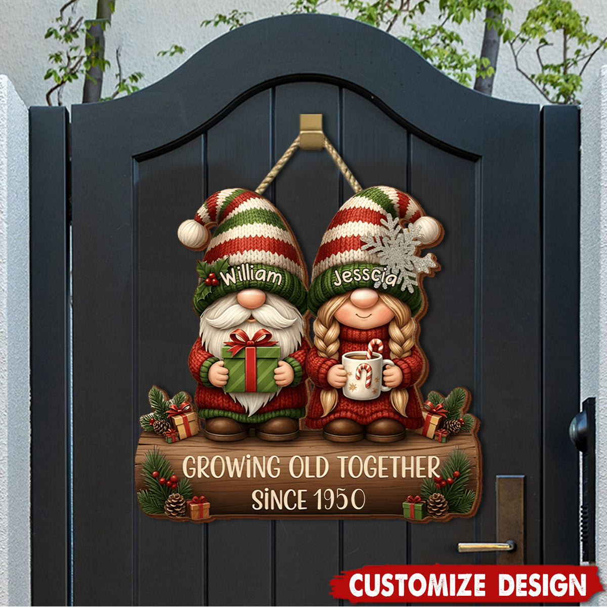 Personalized Couple Growing Old Together Wood Sign - Gift For Couple