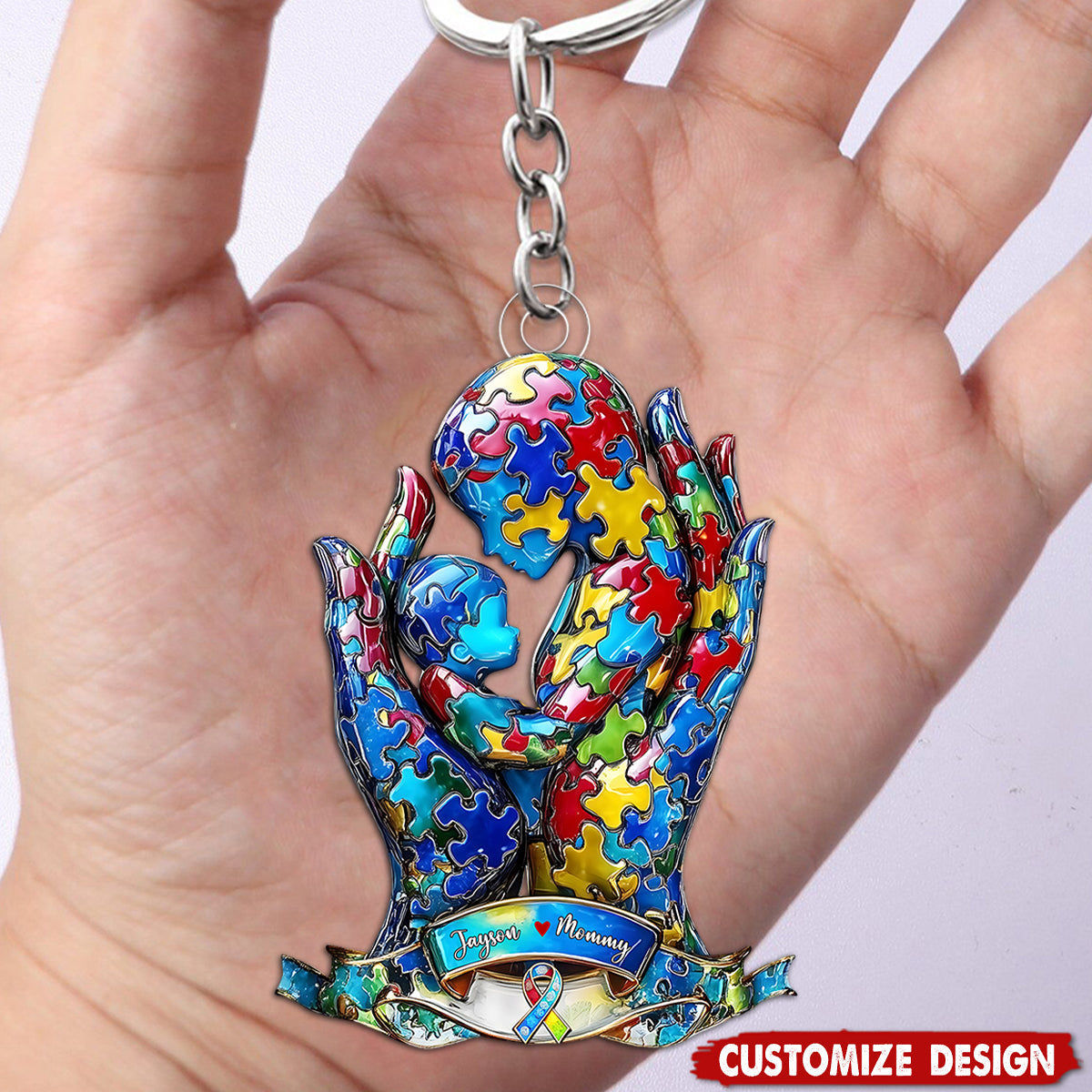 Mom And Kid - Personalized Autism Awareness Keychain