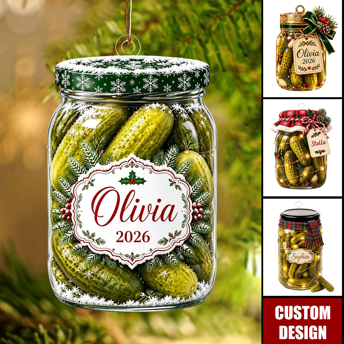 Personalized Christmas Pickle Jar Acrylic Ornament