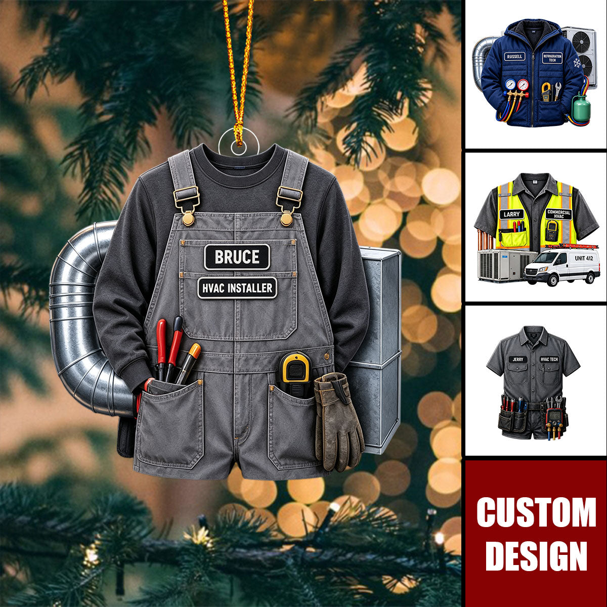 Personalized HVAC Work Shirt Acrylic Ornament - Gift for Installer Refrigeration or Service Technician
