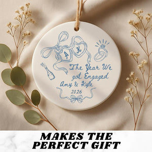 Personalized Engagement Ornament, The Year We Got Engaged Ceramic Keepsake, Custom Couple Ornament with Names and Year, Bride to Be Gift