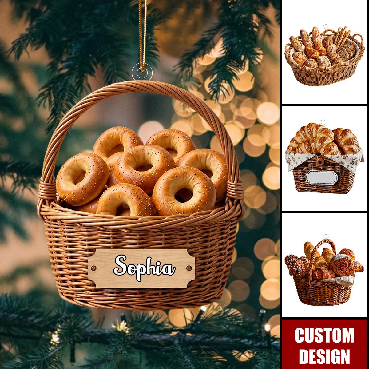 Personalized French Bakery Bread Basket Ornament