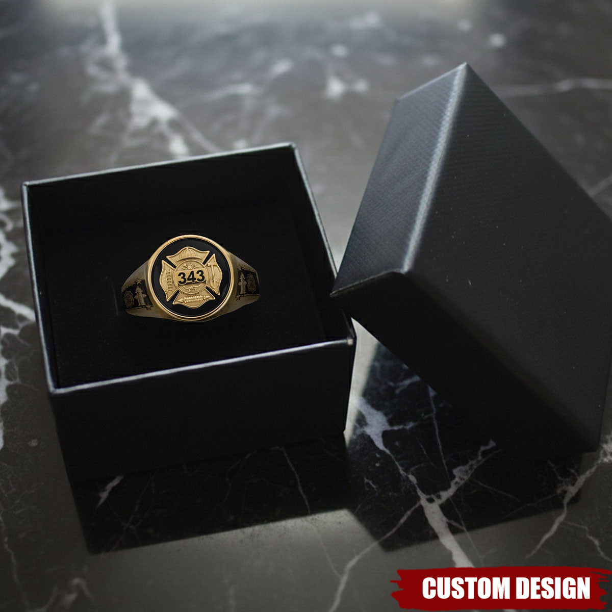 Personalized Strong One Firefighter Signet Ring - Gift For Firefighters