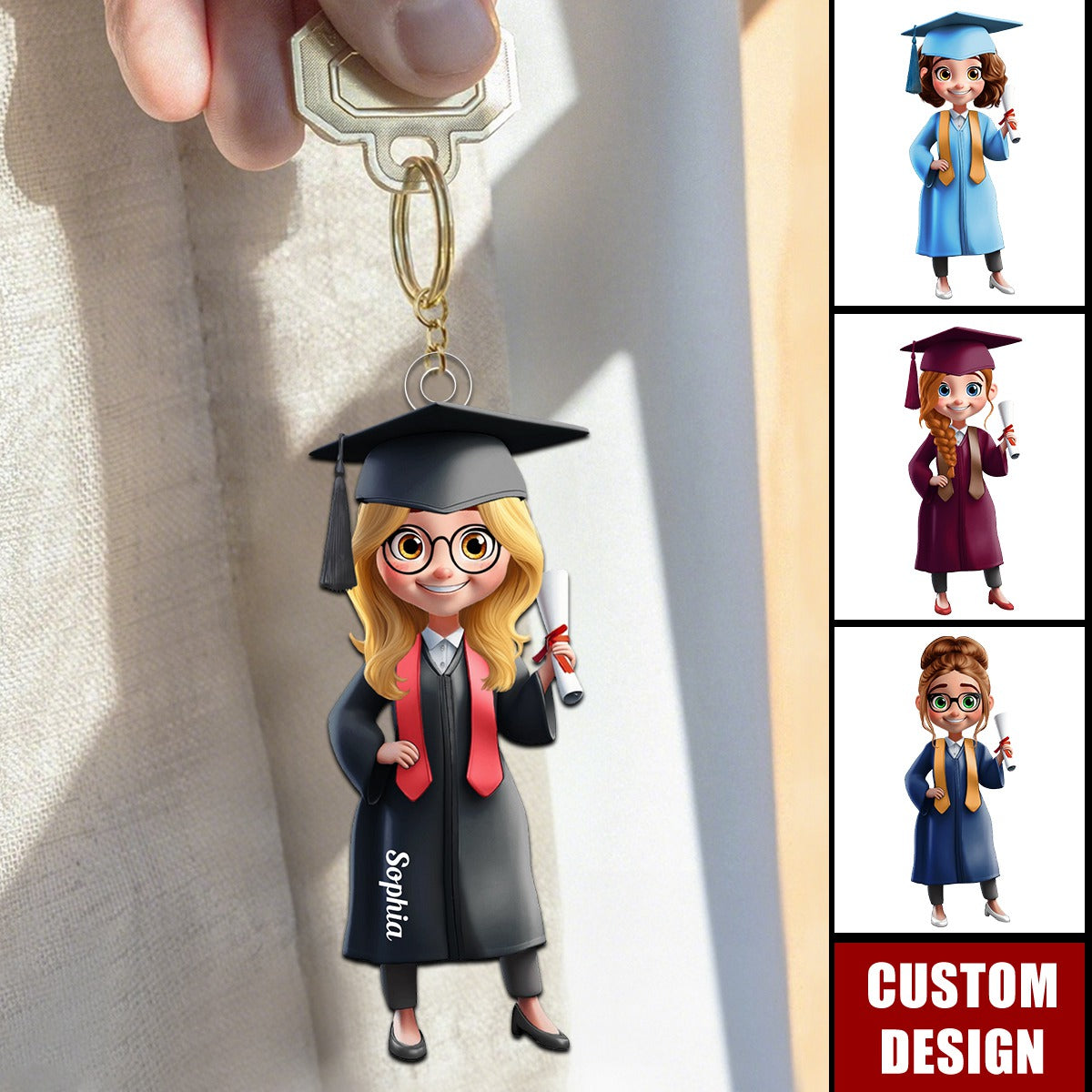 Cartoon Graduation Girl - Personalized Acrylic Keychain, Graduation Gift