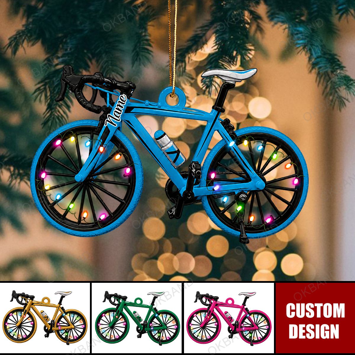 Personalized Bicycle Christmas Ornament, Bike Lovers Gift, Custom Cycling Ornament