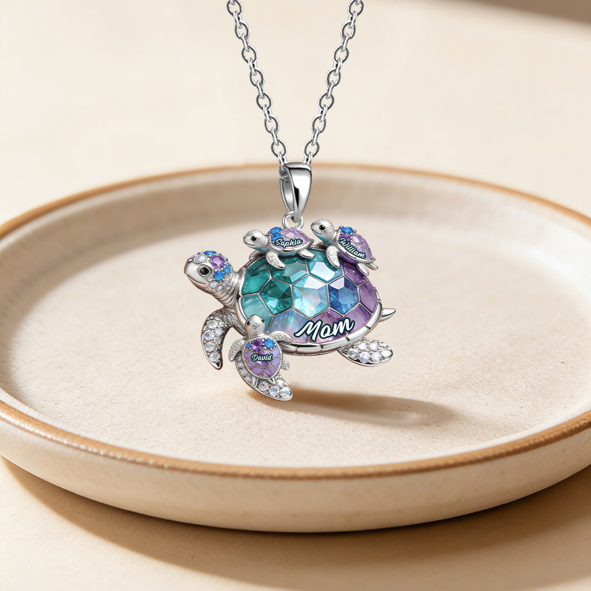 Personalized Grandma/Mom Turtle Necklace - Gift For Mom and Grandma