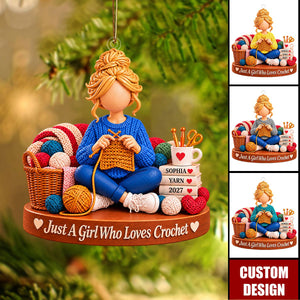 Personalized Just A Girl Who Loves Crochet Knitting Ornament, Crochet Lover Gift, Gift For Knitter