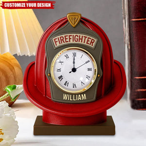 Firefighter Helmet Desk Clock Plaque - Personalized Gifts For Firefighter
