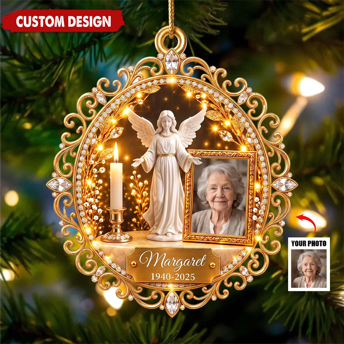 Personalized Guardian Angel Photo Acrylic Ornament, Memorial Christmas Ornament, Loss Of Loved One Gift