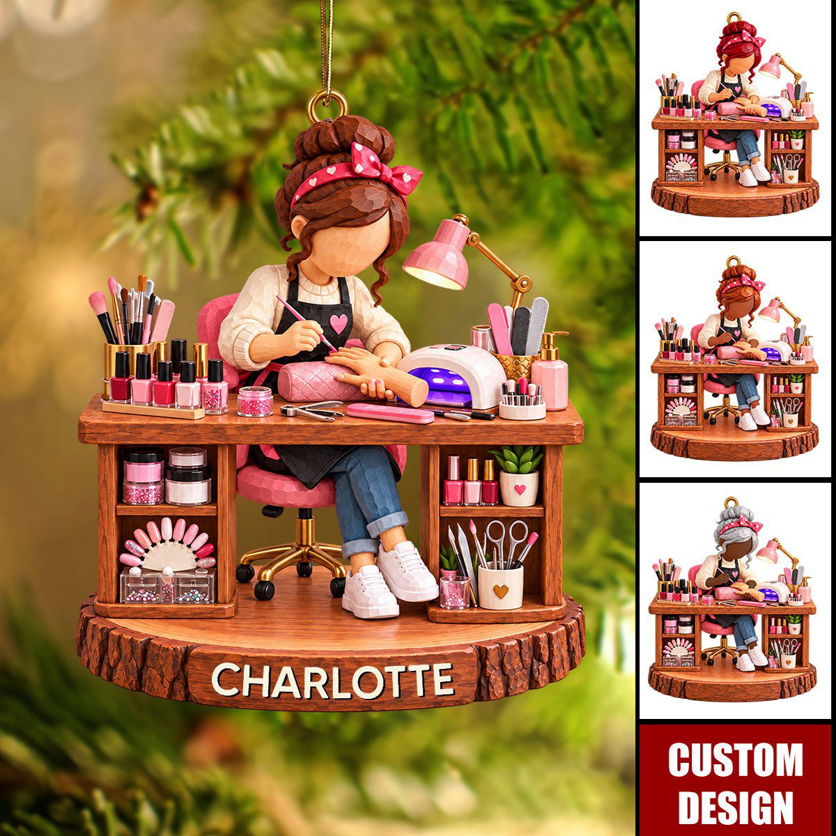 Personalized Nail Artist Ornament, Gift for Nail Stylist