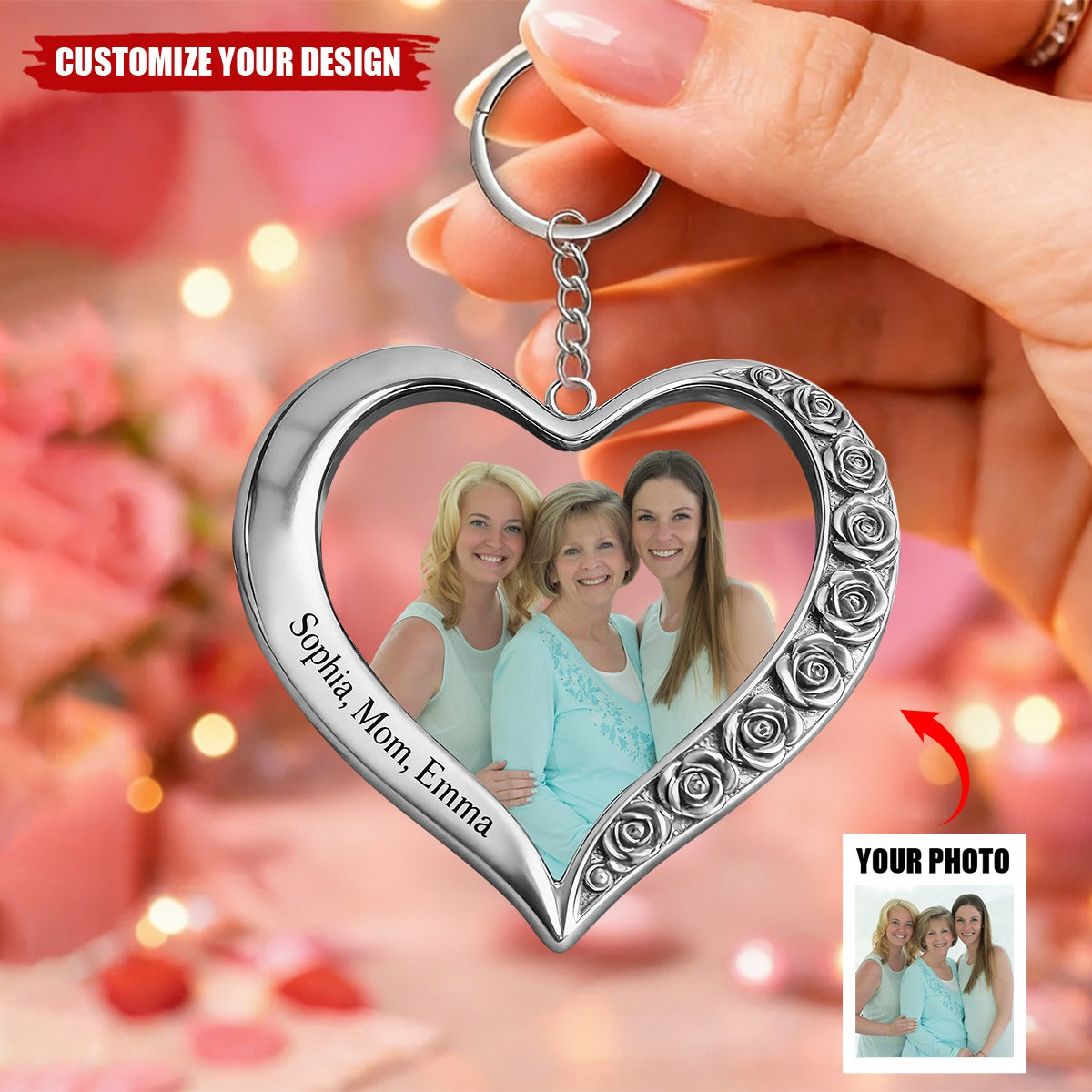 Custom From Any Photo - Personalized Family Shaped Metal Pendant Keychain