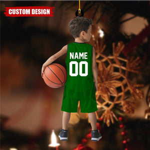Personalized Basketball Boy Christmas Ornament, Custom Basketball Players 2D Flat Acrylic Ornament, Team Basketball, Kids Basketball Gift