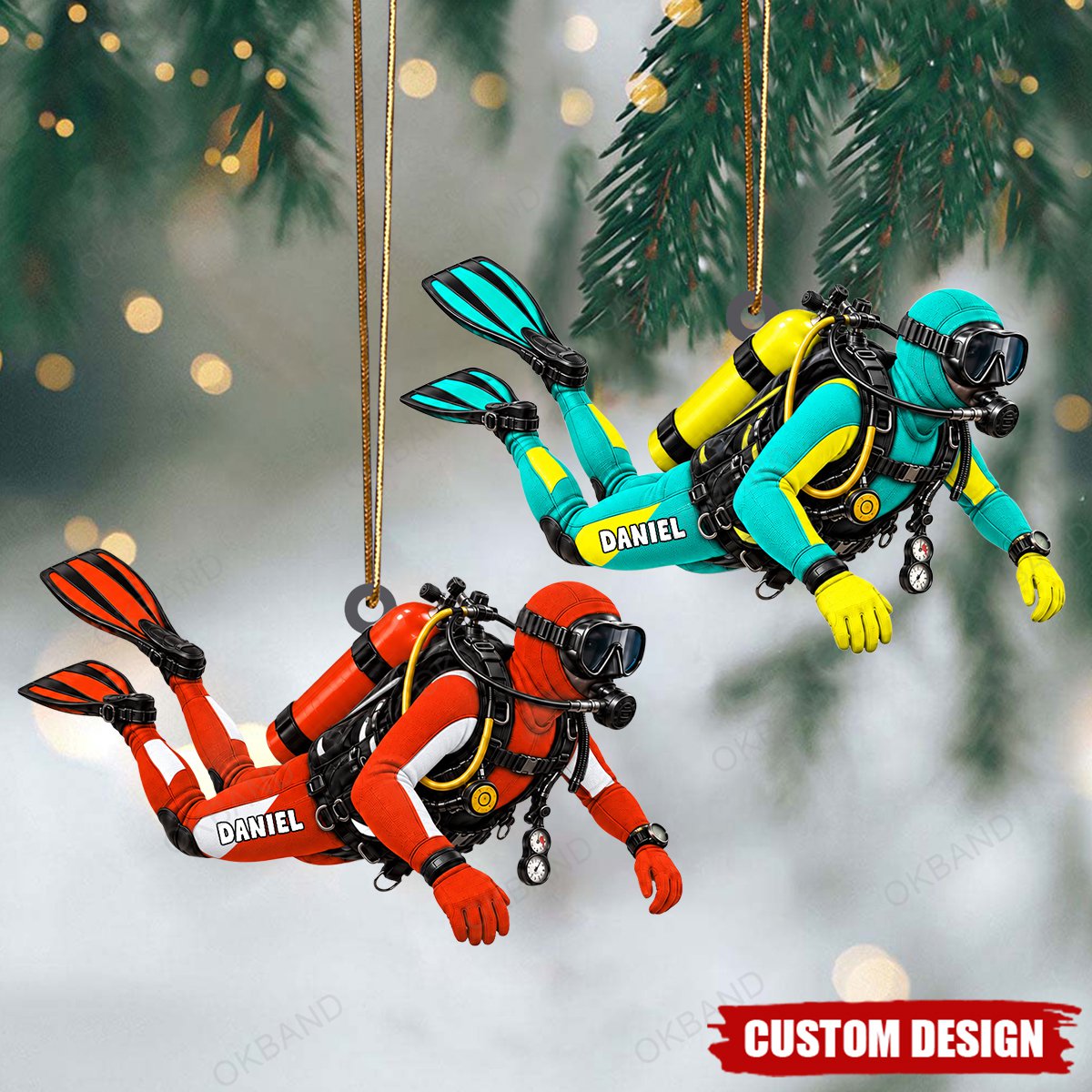 Personalized Scuba Diver Christmas Ornament, Custom Diving Gift