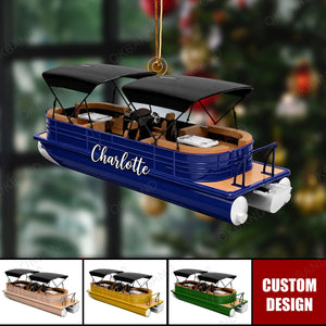 Personalized Pontoon Boat Christmas Ornament - Boater Holiday Decor Gift