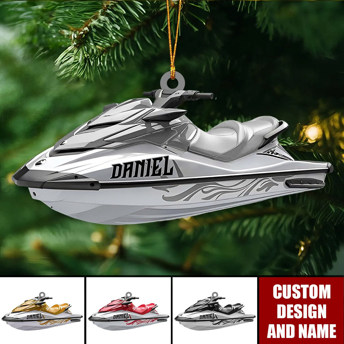 Personalized Jet Boat Ski Christmas Ornament, Skiing Jet Boat Christmas Tree Ornament
