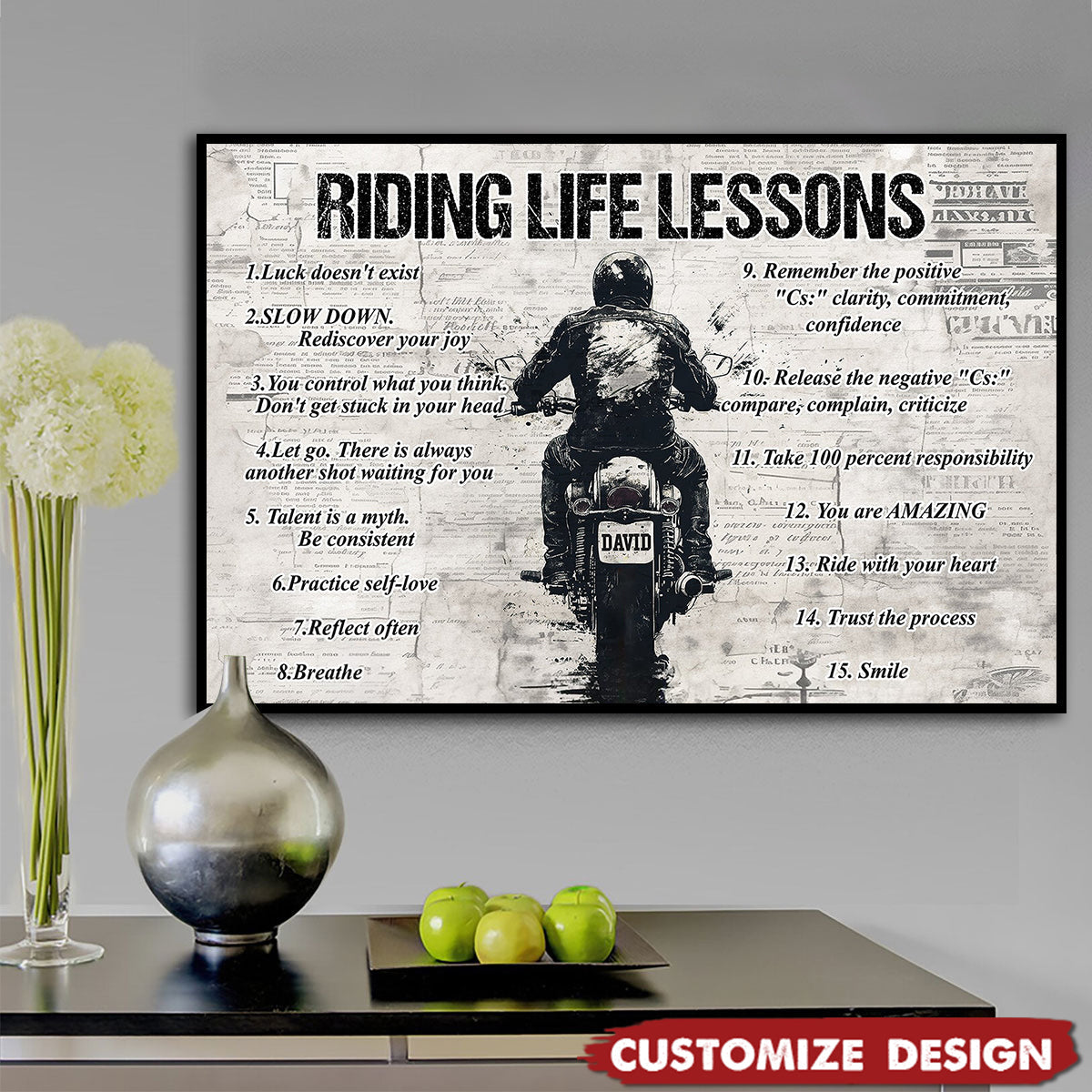 Personalized Motivational Quote Riding Life Lessons Poster - Gift For Biker