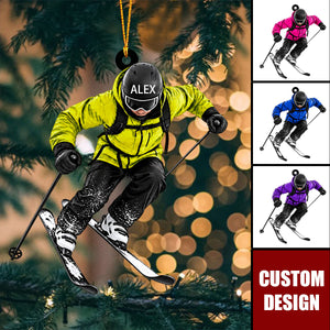 Personalized Ski Ornament,  Skier Skiing Gift