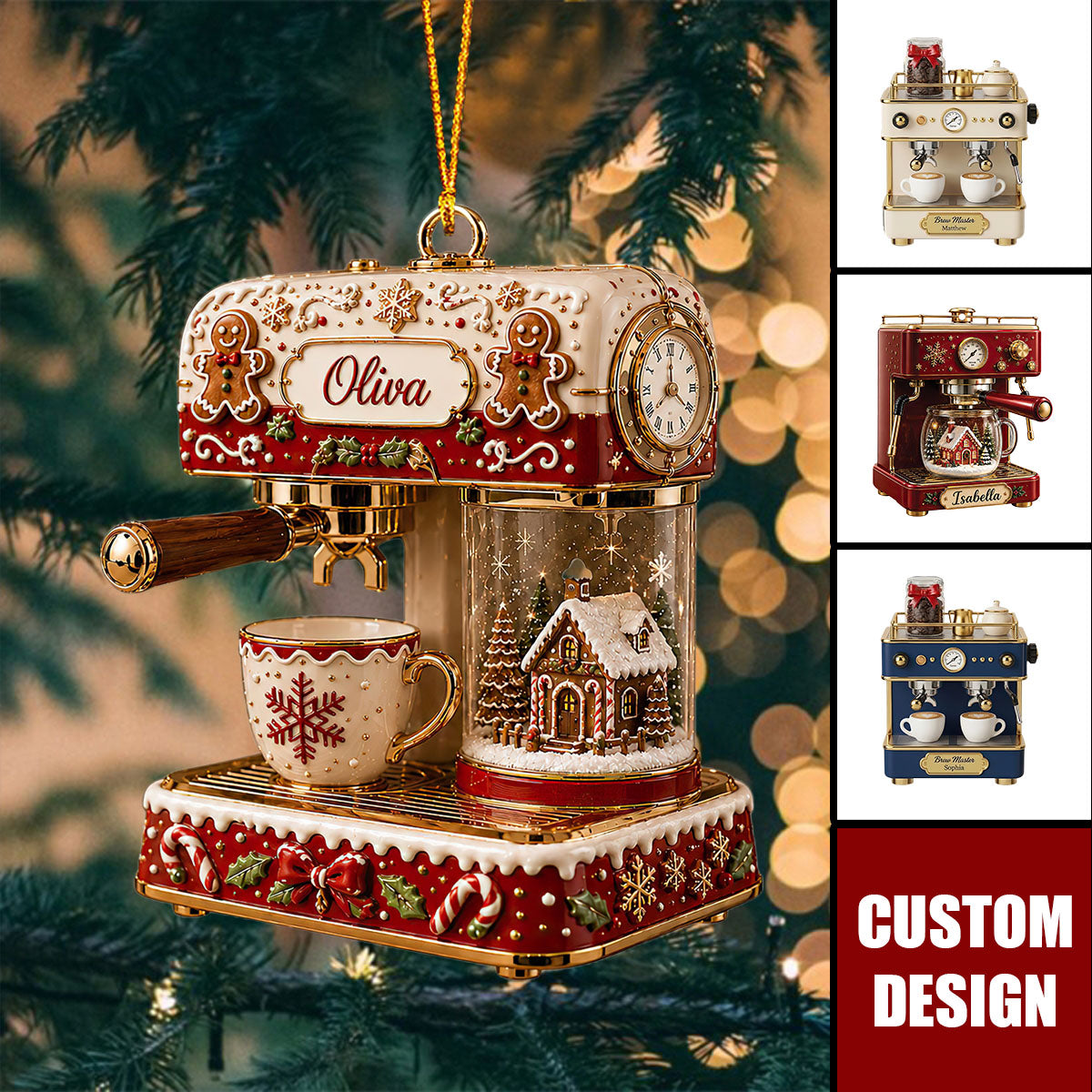 Personalized Coffee Maker Ornament - Gift For Coffee Lovers