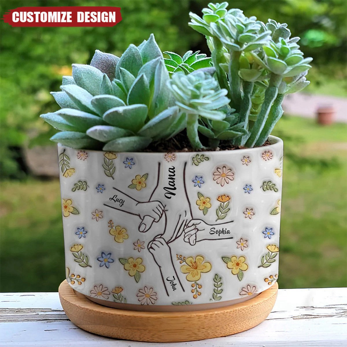 plant pots aesthetic Floral Mom/Nana Hands Together- Personalized Ceramic Plant Pot