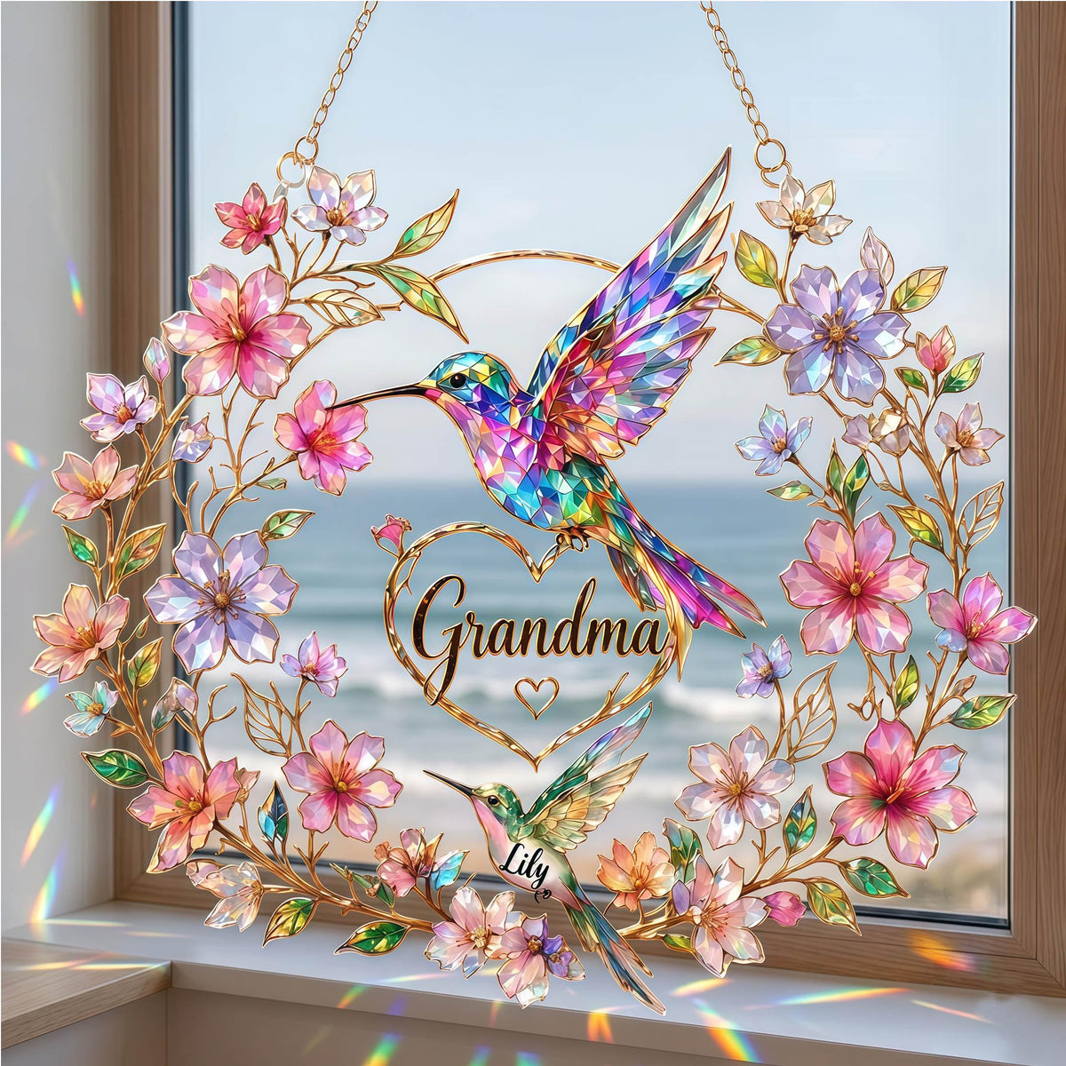 Personalized Hummingbird Suncatcher - Gift For Mom Grandma