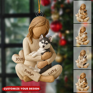 Girl/Boy Hugging Dog - Personalized Christmas Ornament - Gift For Dog Lover