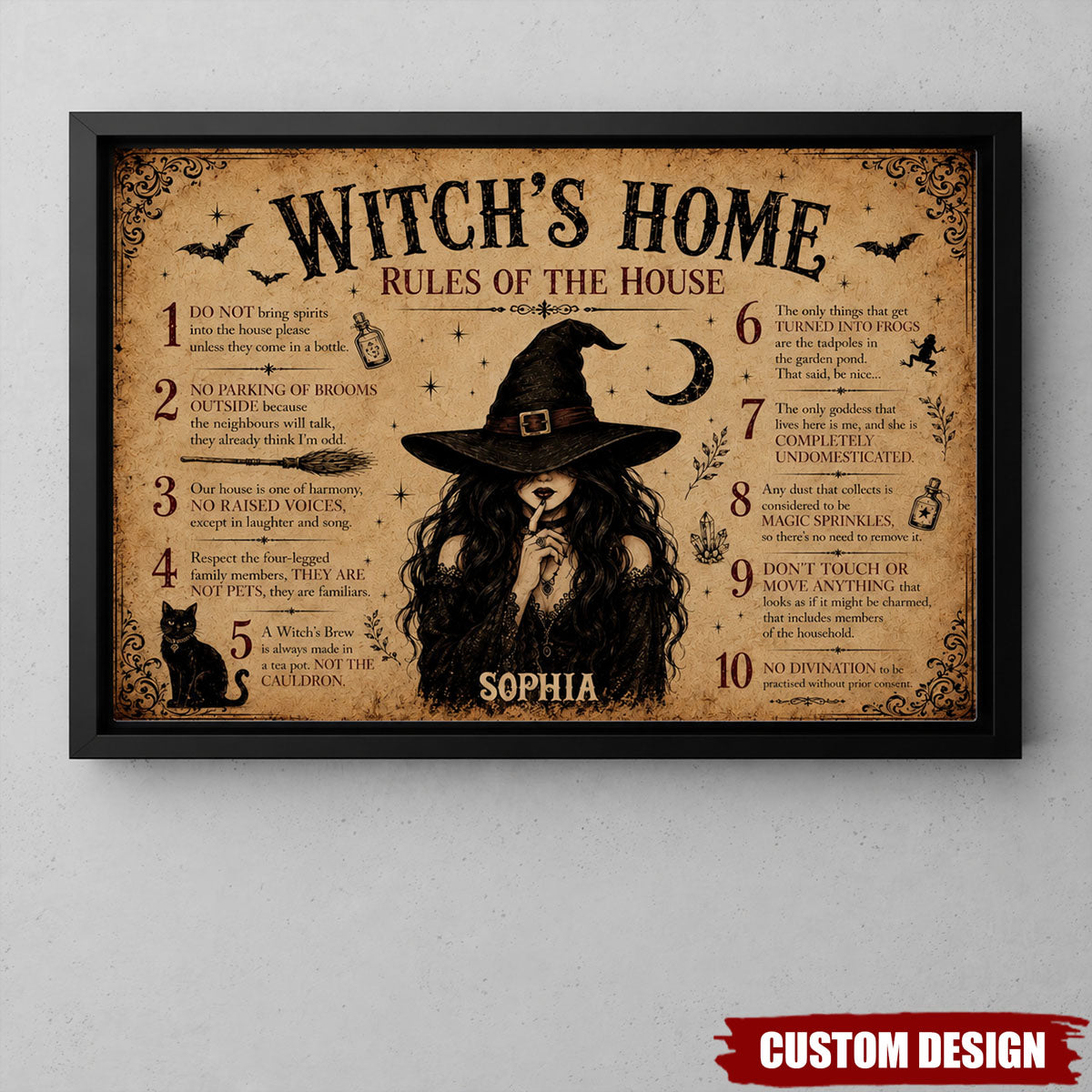 Personalized Halloween Witch Poster,Witch’s Home Rules Wall Art Decor,Gift For Witch Lover