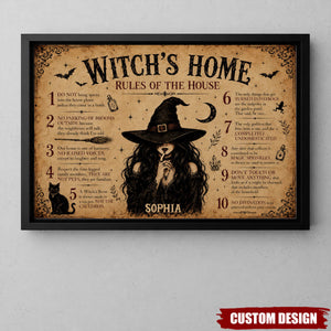 Personalized Halloween Witch Poster,Witch’s Home Rules Wall Art Decor,Gift For Witch Lover