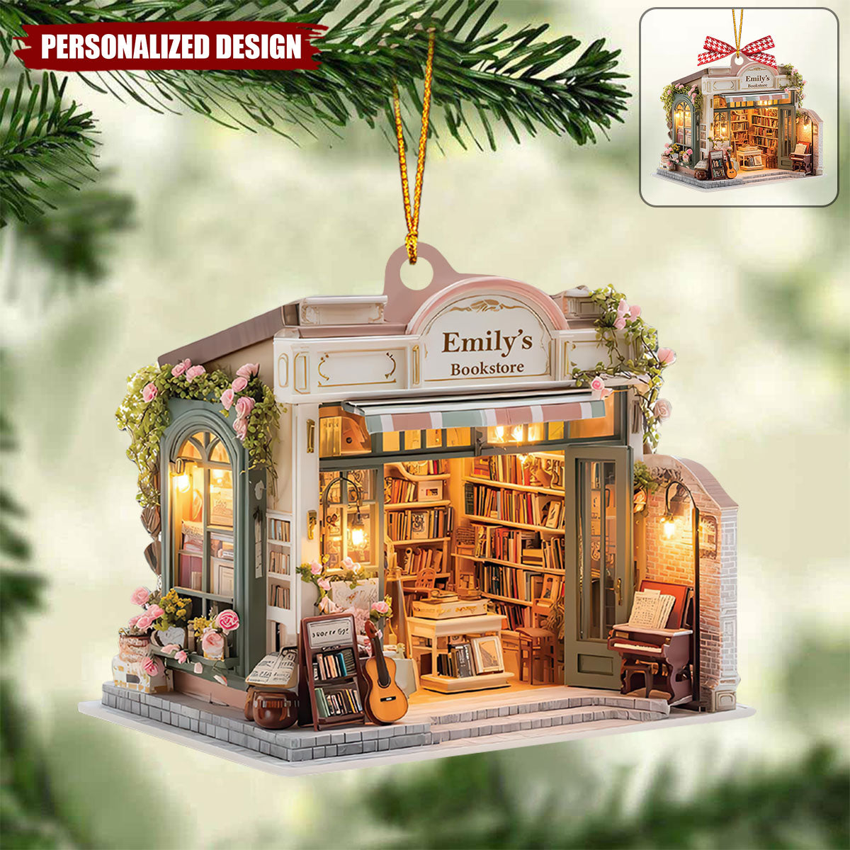 Personalized Bookstore Christmas Ornament-Unique Gift for Book Lovers